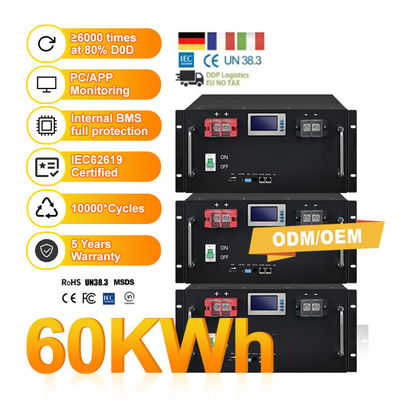 IP55 OEM 48V 100AH LiFePO4 Batería para almacenamiento de energía 10-20 KWh Rango de potencia de salida
