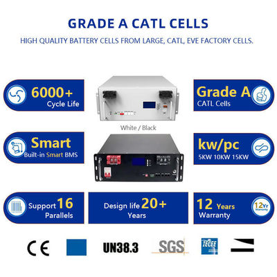 Baterías de litio de 200h BMS para sistemas de energía solar 51.2V Células prismáticas recargables