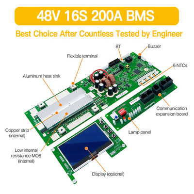 16S 48V Smart BMS para el almacenamiento del sistema solar 100A 200A Sistema de gestión de baterías LiFePO4