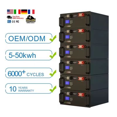 Vida útil del ciclo 6000 veces 51.2V 300ah 100Ah Baterías de iones de litio Lifepo4 para energía solar